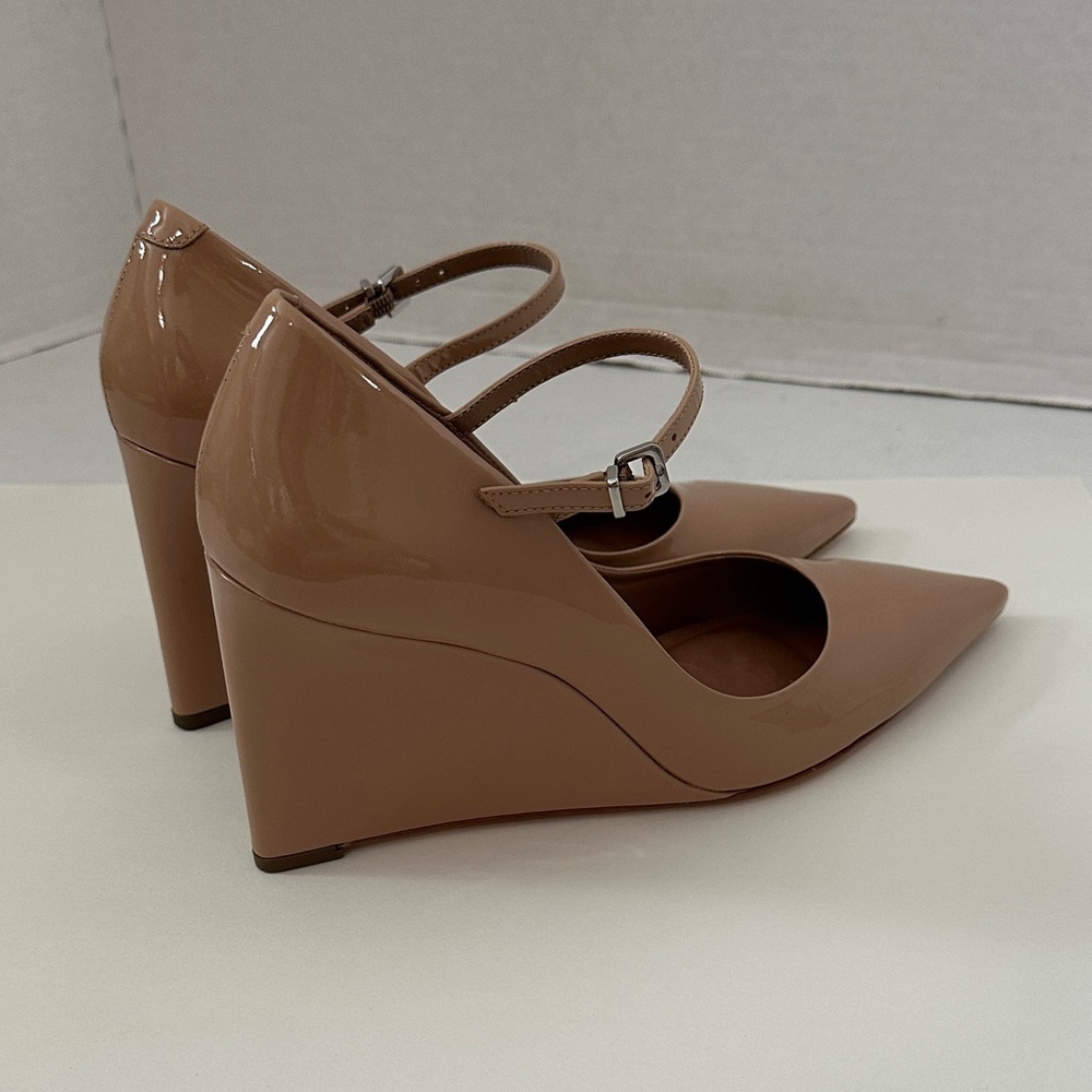 Maeve for Anthro The Sibley Mary Jane Patent Leather Wedge Heels nude 40 or 9.5 - Picture 2 of 12